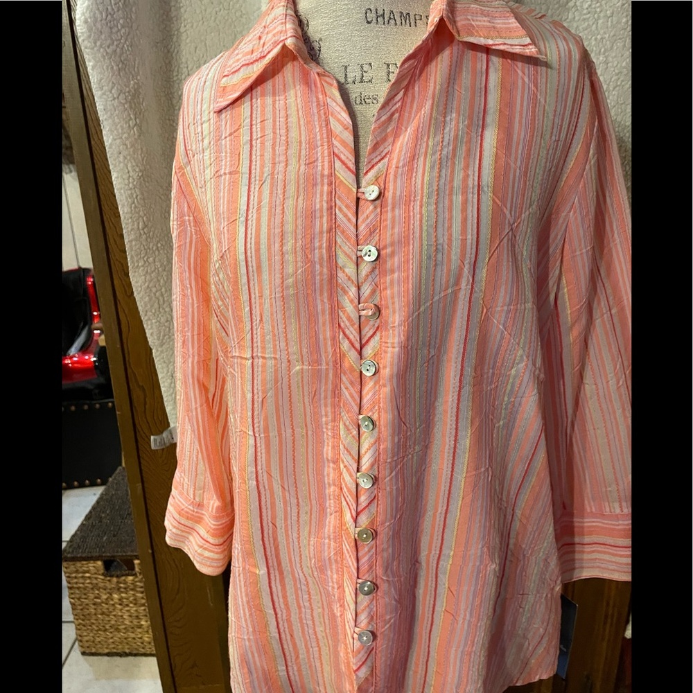 J H Collectible Ladies 3/4 sleeve blouse sz XL peach yellow
